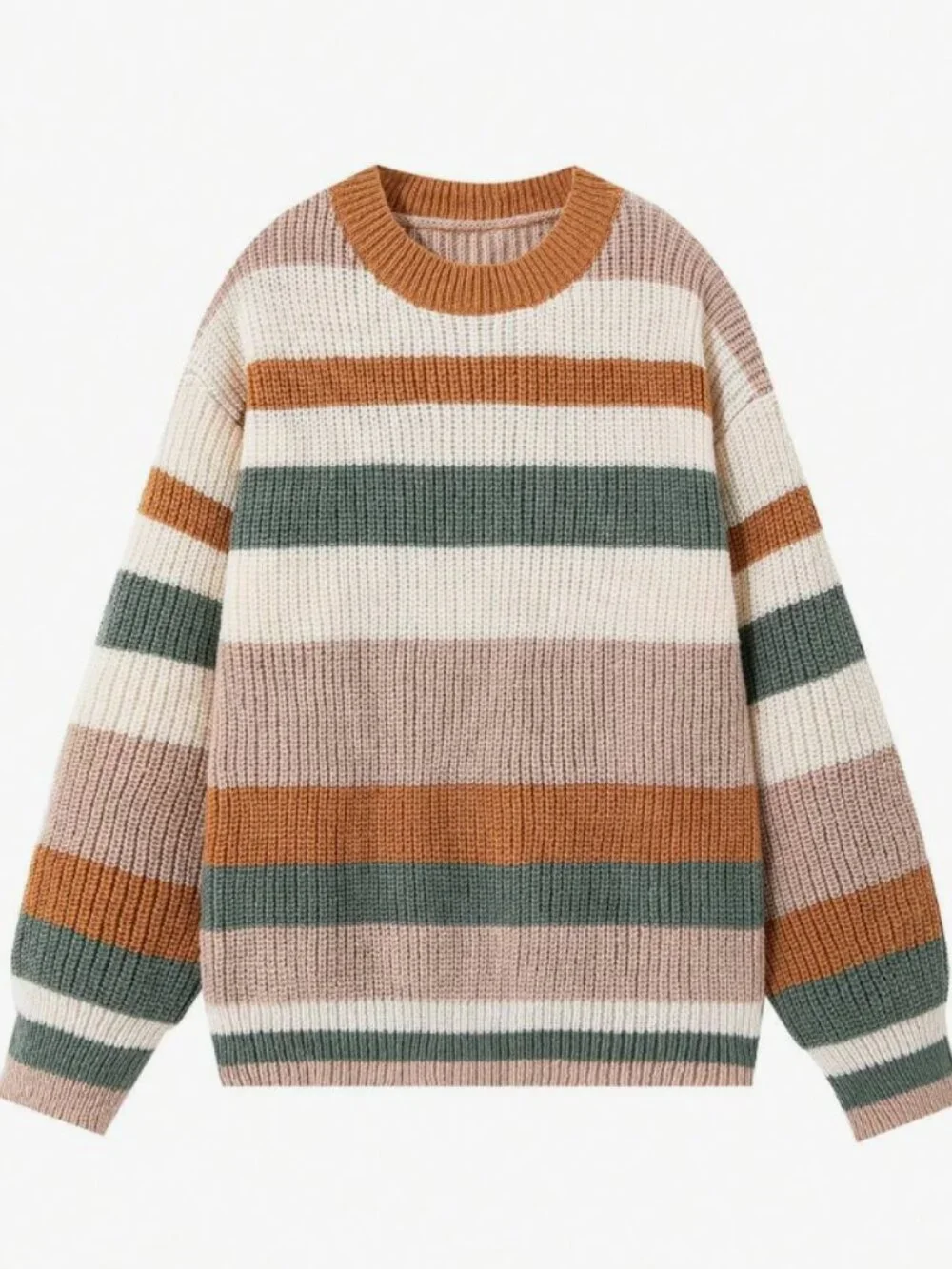 Women’s Oversized Striped Knit Sweater Casual Drop Shoulder Cozy Pullover - Picture 5 of 6